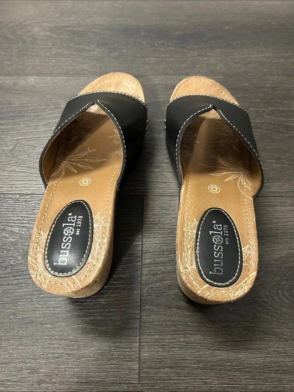 bussola Formentara Black Open-Toe Slip-On Wedge Mules